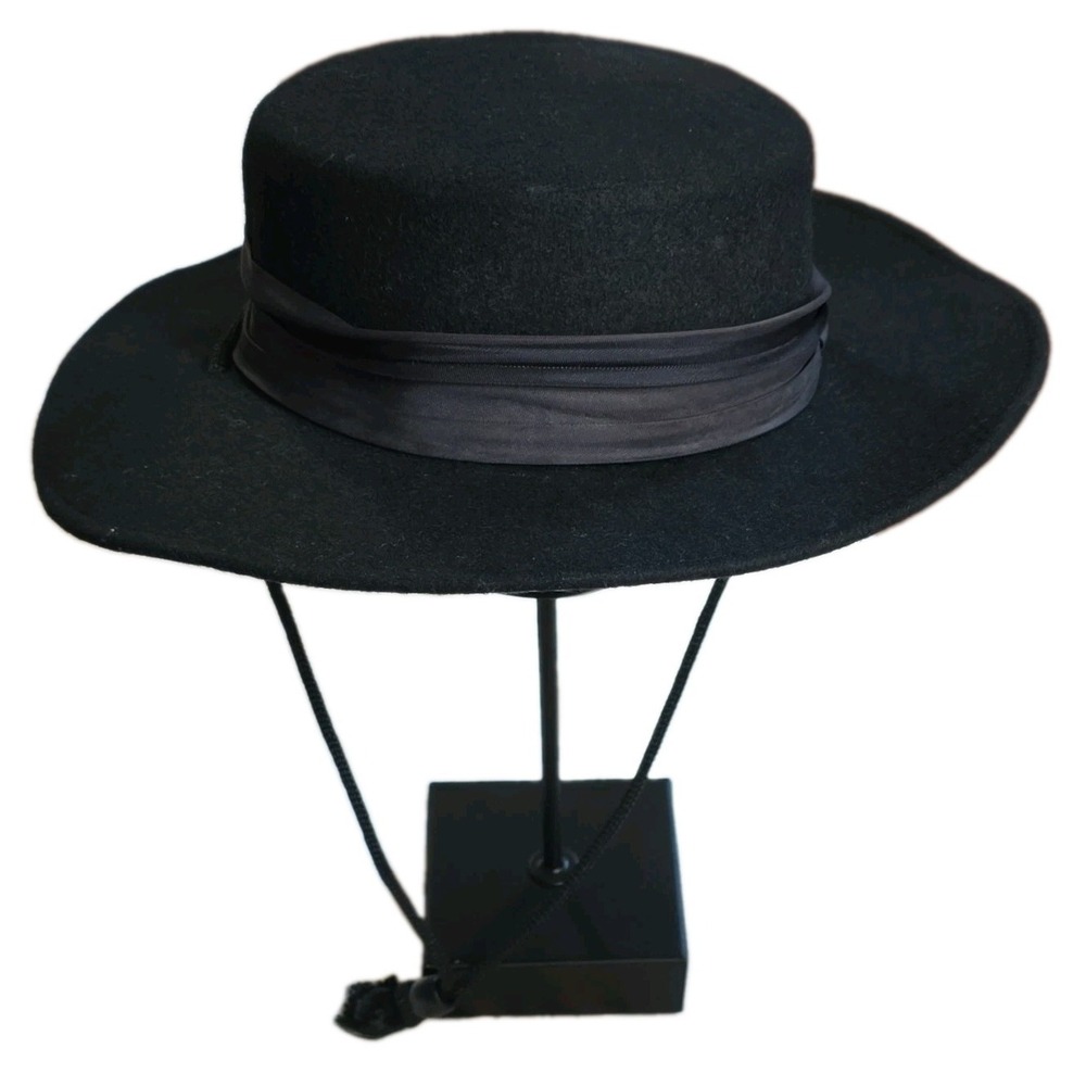 Vtg Lancaster Black Wool Felt Bolero Hat Gaucho Cordobes Flat Top USA